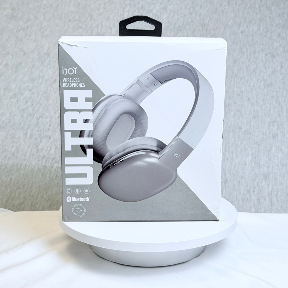 iJoy Ultra Wireless Bluetooth Headphones Over Ear Silver Grey New in Box